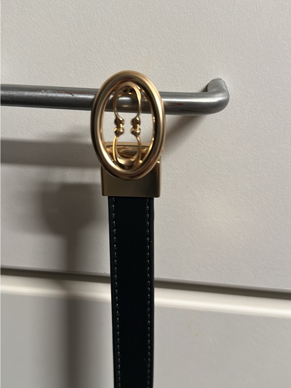 Coach Black Leather Belt with Gold Oval Buckle